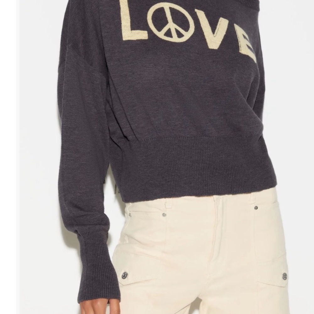 Spiritual GangsCharcoal 'LOVE' Peace Sign Sweater - Cream Lettering
